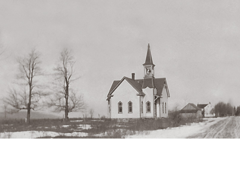 Blakeslee United Methodist Church, 1913, on present day Route 115, just north of Blakeslee Corners next to the Gulf station. The Waltz home is seen in the background.