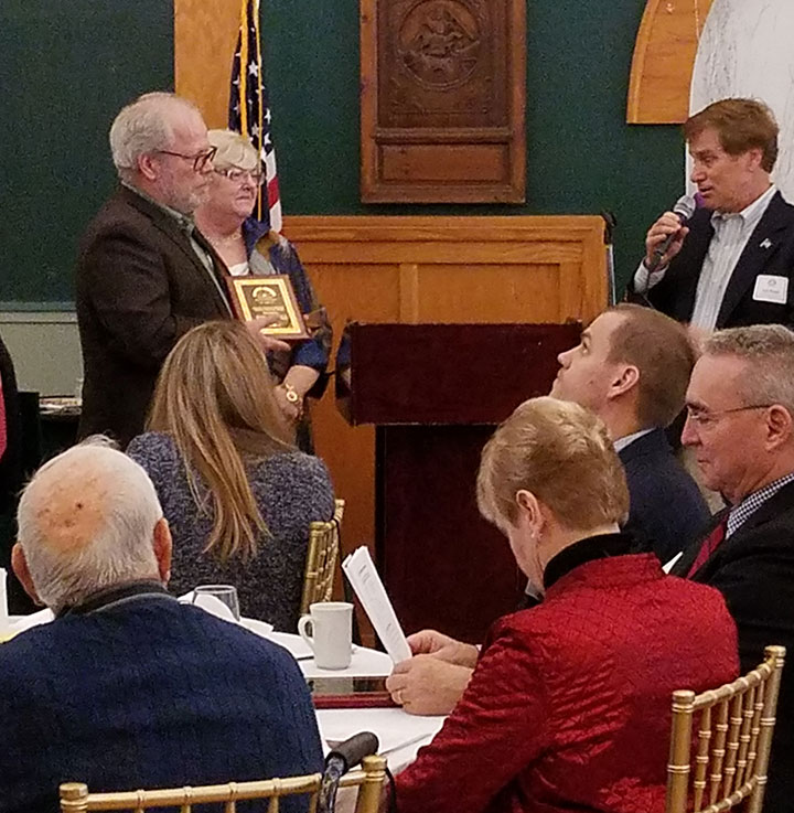 Presentation of the MCHA Heritage Award, February 25, 2018. State Rep. Jack Rader, right, remarks on the Monroe County Historical Association